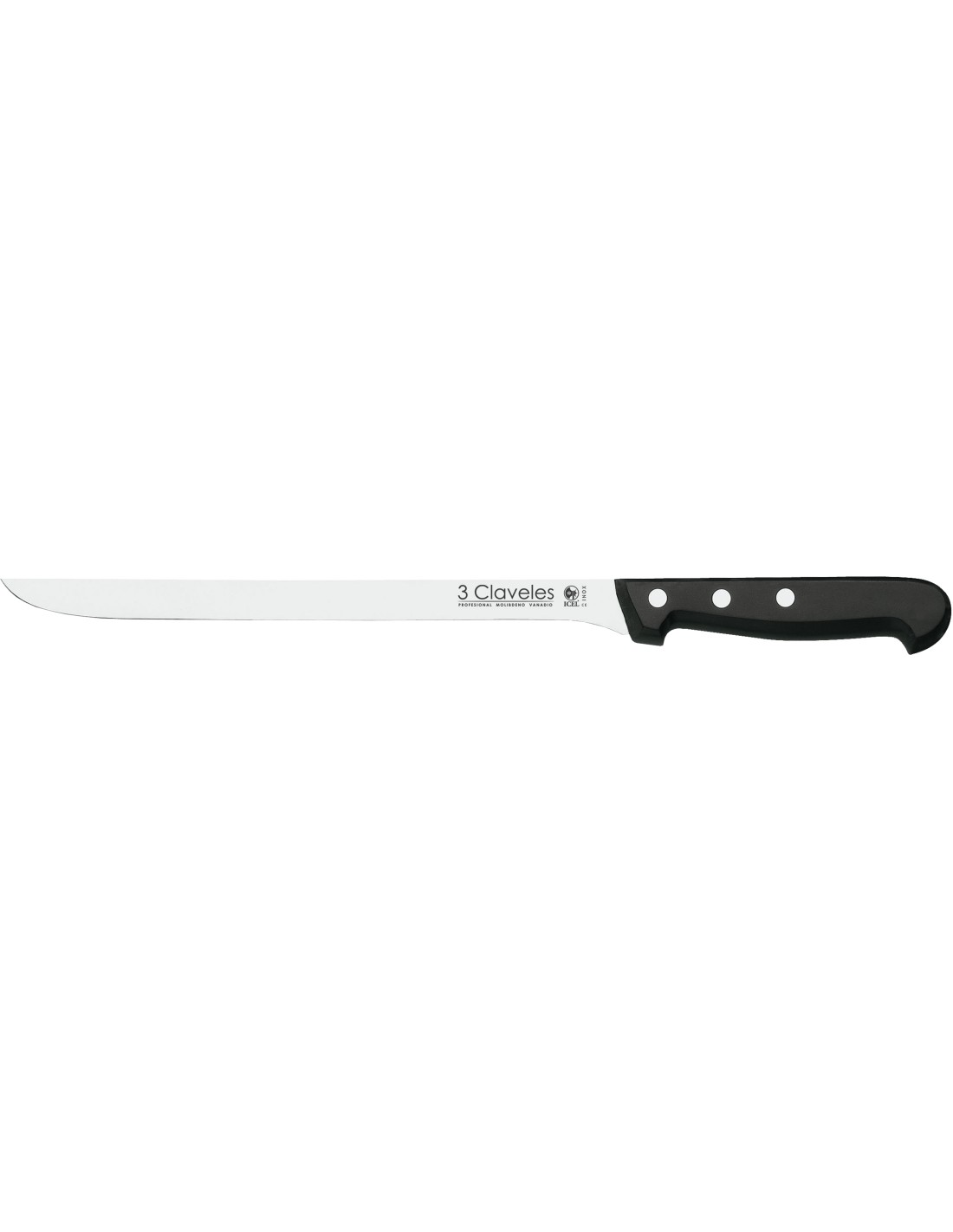 ▷ Cuchillo jamonero inoxidable mango polioximetileno 24cm 9,5 00930 de 3  claveles ®