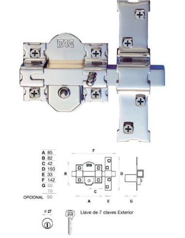 Cerrojo 01188 201-r/80 50mm dorado de fac