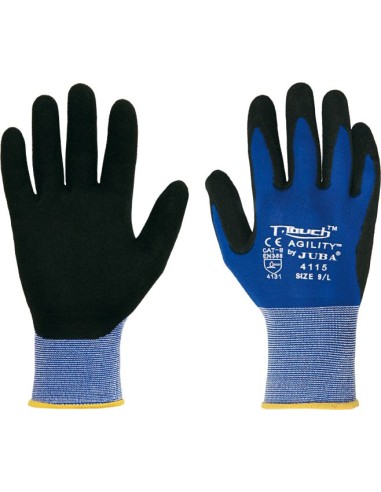 Guante nylon/nitrilo pu h4115 talla-08 azul/negro de juba caja de 10 unidades