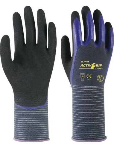 Guante nylon activgrip cj568 talla-9 gris/azul de juba caja de 6 unidades