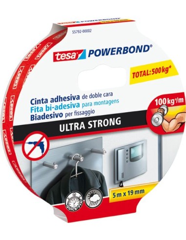 Cinta doble cara ultrastrong 55792-5mx19mm de tesa-tape caja de 10 unidades