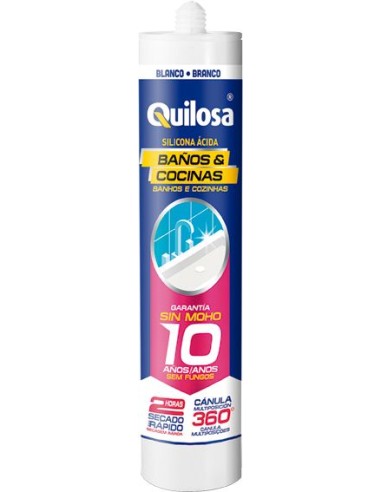 Silicona baño/cocina 43737 280ml blanco de quilosa caja de 12 unidades