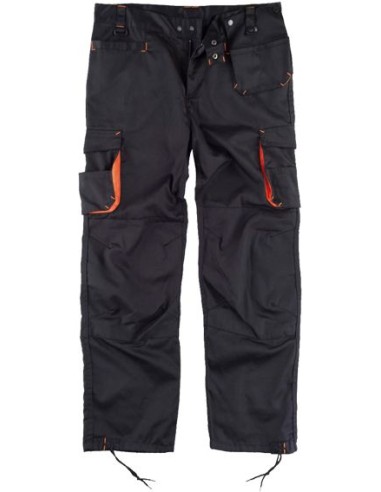 Pantalon multibolsillos wf1619 negro/naranja talla-38 de workteam