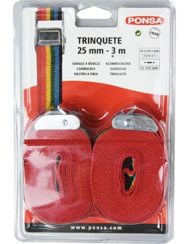 Trinquete hebilla 250kg 3m 25mm blister 2 unidades de ponsa