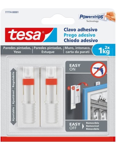 Clavo adhesivo ajustable 77774 sms pared pintada 2x1kg blanco de tesa-tape caja de 8