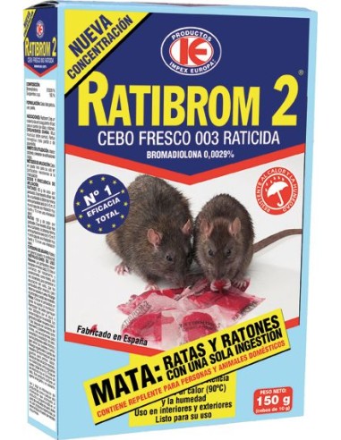 Raticida cebo fresco ratibrom 150gr de impex caja de 36 unidades