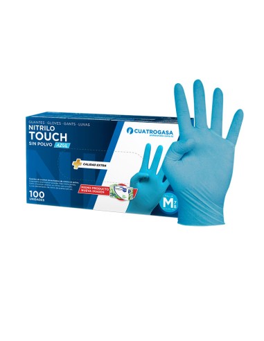 Guante touch talla m desechable nitrilo azul c100 de cuatrogasa