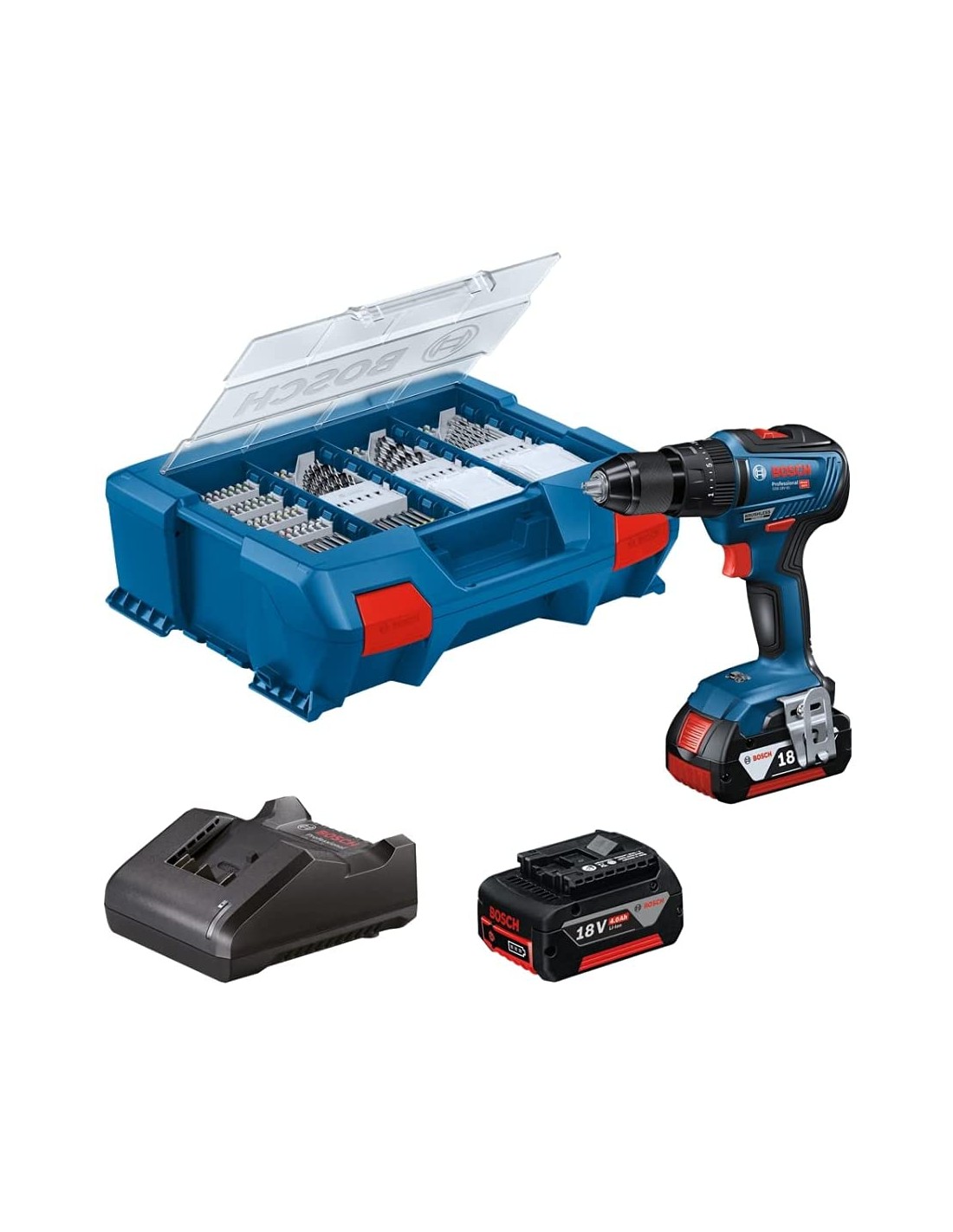 ▷ Taladro percutor gsb18v-55 18v 2b 4ah+accesorios+caja de bosch