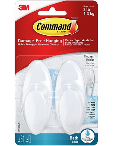 Gancho command bath18 2u+3tiras blanco de 3m caja de 12 unidades