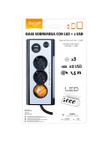 Base triangular 3t+2usb 3x1,5 1,5m con interruptor de garza