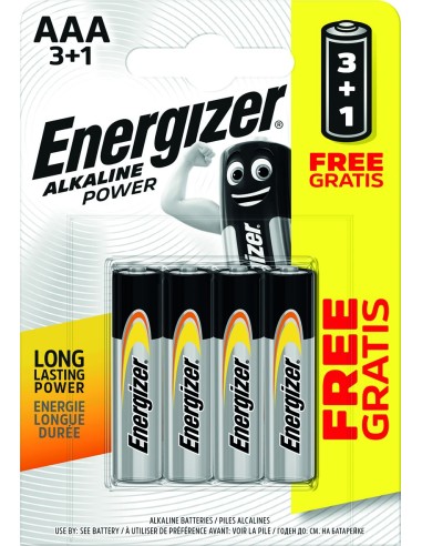 Pila alcalina power lr03 aaa bp4 3+1 de energizer caja de 12 unidades