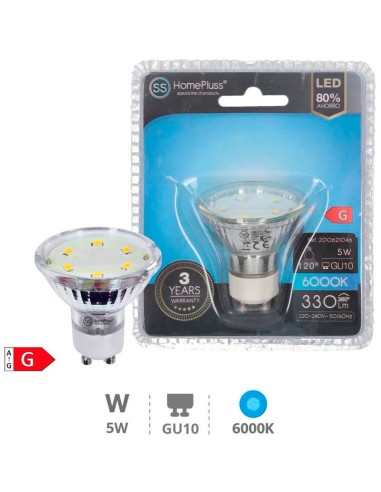 Lampara dicroica led cristal gu10 5w 6000k de unifersa caja de 12 unidades