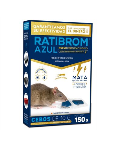 Raticida cebo fresco ratibrom  azul 150gr de impex caja de 36 unidades