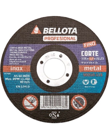 Disco c.inox 50300-115x1x22 as60 i inox de bellota caja de 25 unidades