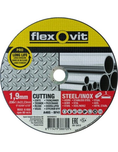 Disco flexovit inox a46sbf41 230x1,9x22 de flexovit caja de 25 unidades