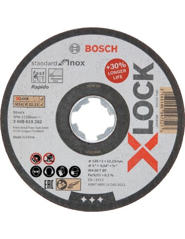 Disco x-lock stand.inox 125x1x22,23mm de bosch construccion / industria caja de 25 unidades