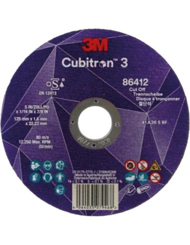 Disco corte cubitron3 87963c3 125x2,5x22 de 3m caja de 25 unidades