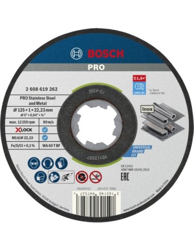 Disco x-lock stand.inox 125x1mm lata 10 de bosch construccion / industria