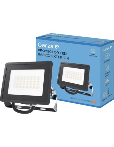 Proyector led negro 20w 2000 lumenes 6500k ip65 de garza