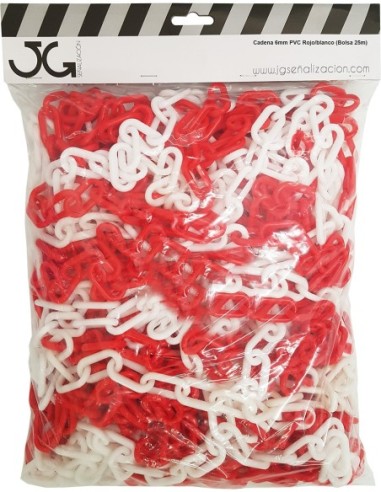 Cadena plastica 103/6mm-25mt rojo/blanco de jg señalizacion